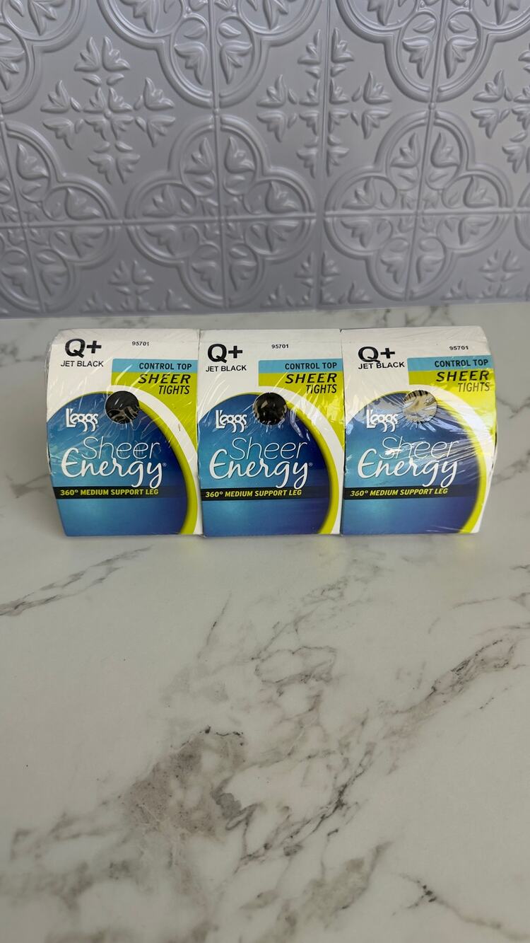 L'eggs Sheer Energy Control Top Tights Jet Black Size Q+ Extra Large 3 Pack NEW